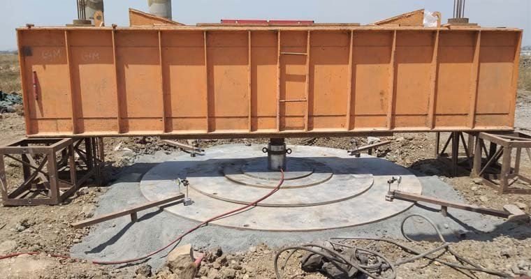 Plate load test being carried out on prepared ground