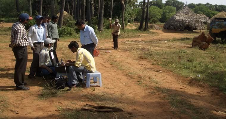 Piezocone penetration test equipment on site