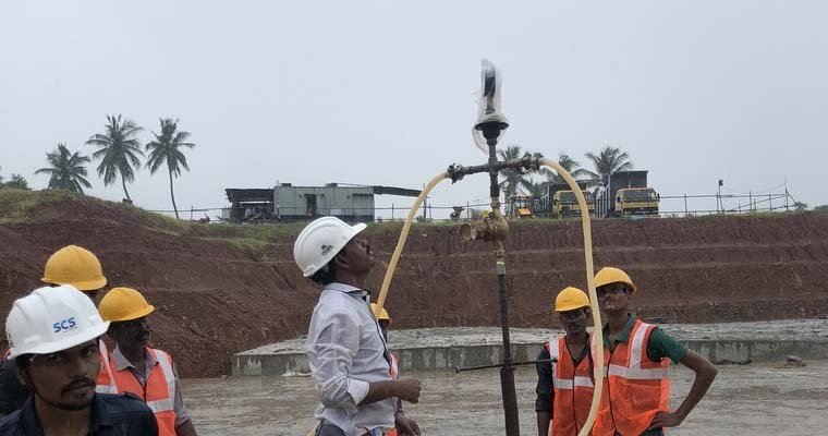Drilling and grouting rig working on a foundation treatment site